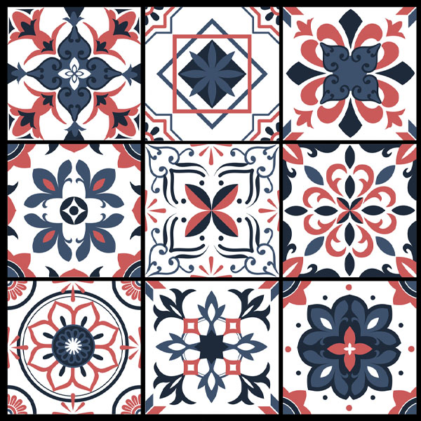 9款创意花纹方砖瓷砖设计矢量图素材免费下载